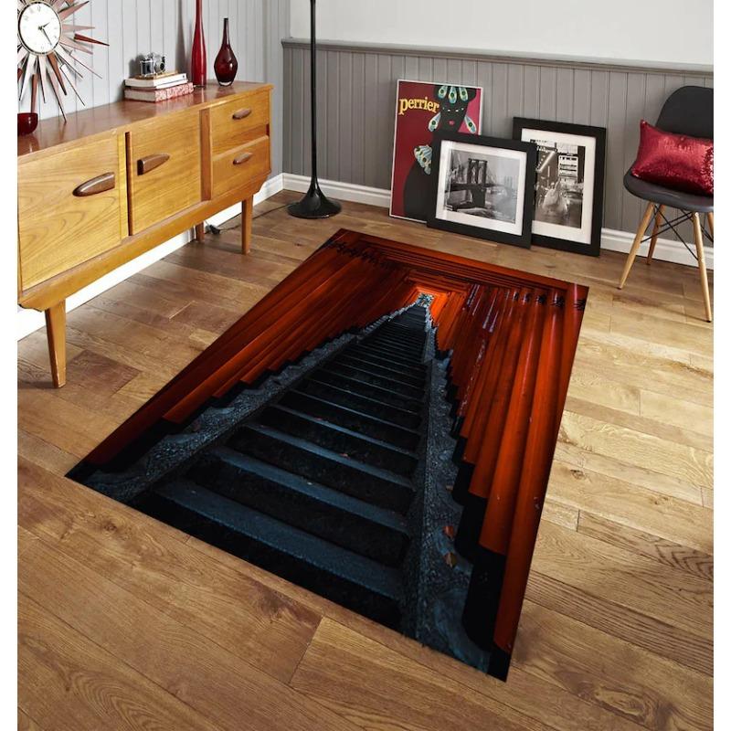 3D Gray Staircase Pattern Area Rug - Modern Optical Illusion Floormat Ideal for Living Room Floormat Home Decor