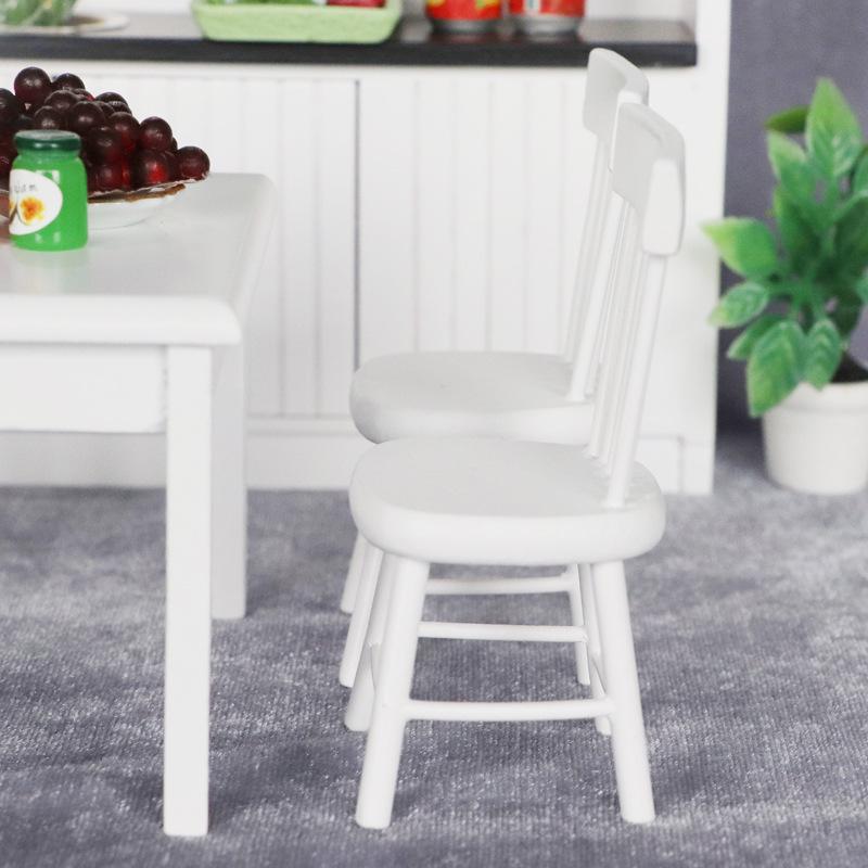 1:12 Set Miniatură Restaurant Casă de Păpuși - Masă și Scaune Albe (5 bucăți)