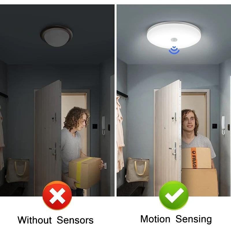 Ultra-thin Household Voice-controlled Ceiling Lamp AC220V 12W 18W with Human Body Infrared/radar Sensor Staircase Balcony Lighti