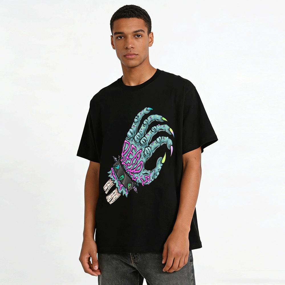 American Trendy DEAD Ghost Claw Print Loose Casual Street T-Shirt Pure cotton T-shirt