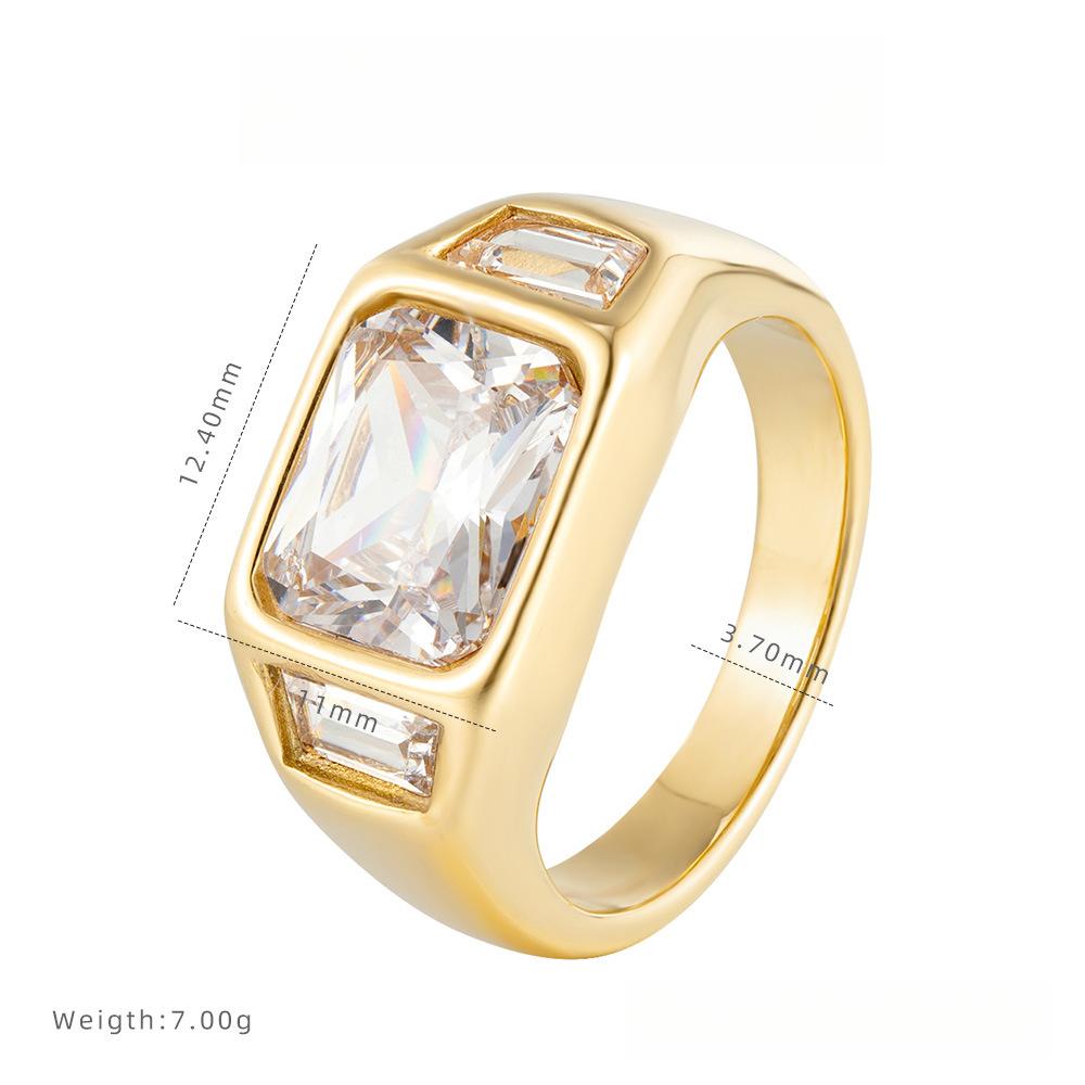 Three-Diamond Large Sugar Cube Zircon Ring Niche High-End Ring Women S Titanium Steel Non-Fading Jewelry Premium 5