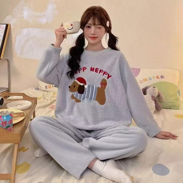 2024 Autumn Winter Flannel Warm Women's Pajamas Sets Long Sleeve Women Sleepwear Plaid Pants Two Piece Set Pyjamas Coral Velvet Pijama Homewear Girl