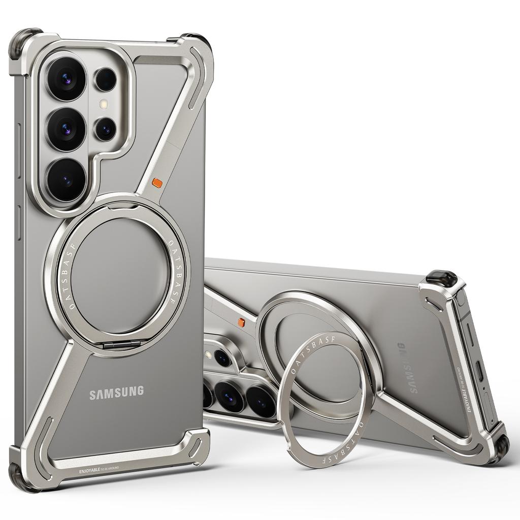 Eary Tvar Z pro telefon Samsung Galaxy S26 Ultra Bezrámový kovový ochranný kryt 360° otočný magnetický stojánek Nárazuvzdorný kryt
