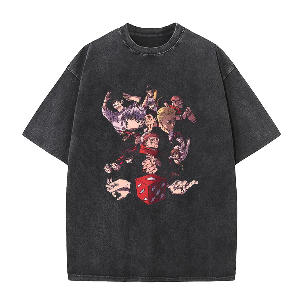 Harajuku Anime Jujutsu Kaisen Tshirt Men Women Manga Cotton T-shirts Vintage Washed T Shirt Hip Hop Male Casual Loose Tops