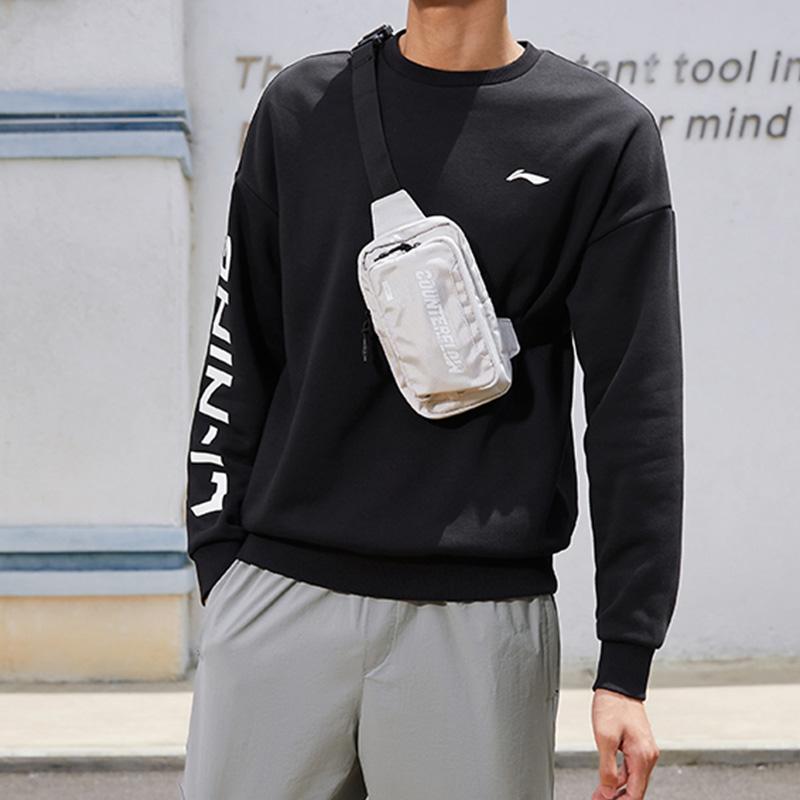 Li Ning Training Series Logo Print Fleece Pullover Sweatshirt Unisex Sweatshirt Black AWDTC23-2