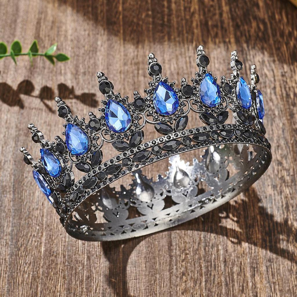 European Baroque Rhinestone King Crown Tiara Hairpiece