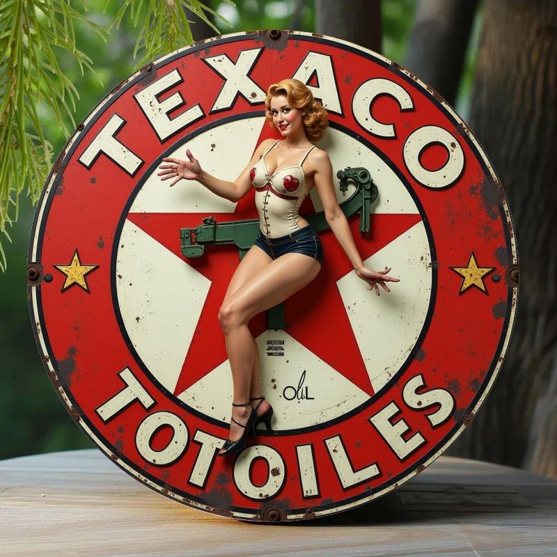 

2d Flat 20*20cm Wooden Tag, Texaco Engine Oil Advertising Girl Decoration Logo, Suitable for Home, Laundry Room, Gym, Cafe, Room, Terrace, Bar Kitchen 20*20cm