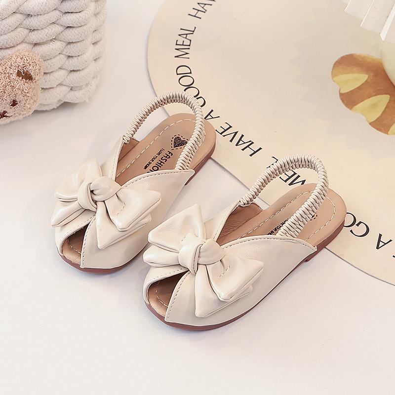 Toddler Girls Fish Mouth Sandals with Big Bow  New Summer Kids Vacation Beach Sandals Non-slip Simple Princess Girls Party