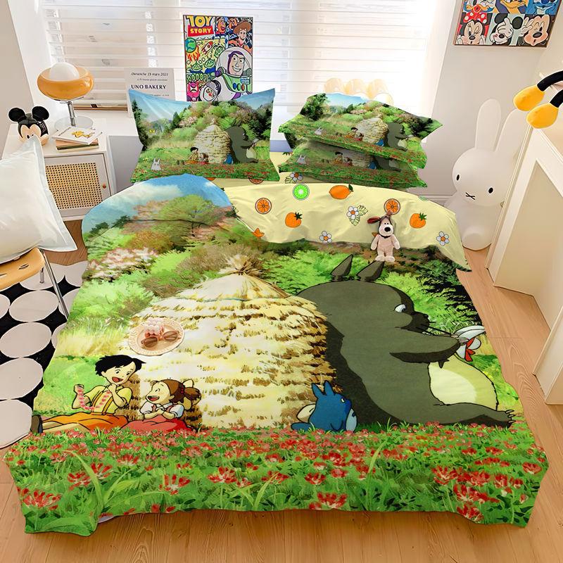 Copripiumino Stampato Cartone Animato 3D Raffinato My Neighbor T-Totoro Set Biancheria da Letto Piumone Letto Casa Giovanile Decorazione Bambini Ragazzi Ragazze Regalo