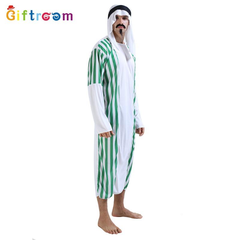 Halloween Maskerade Prinz Herren Grün und Weiß Gestreiftes Dubai Kleid