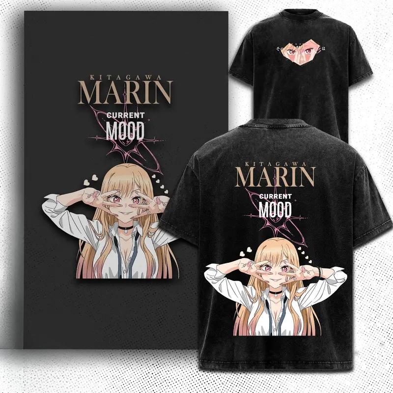 Hot Anime My Dress Up Darling Kitagawa Marin Print T-shirt Men Women Tshirts Cotton Clothing Retro Washed T Shirt Harajuku Tops
