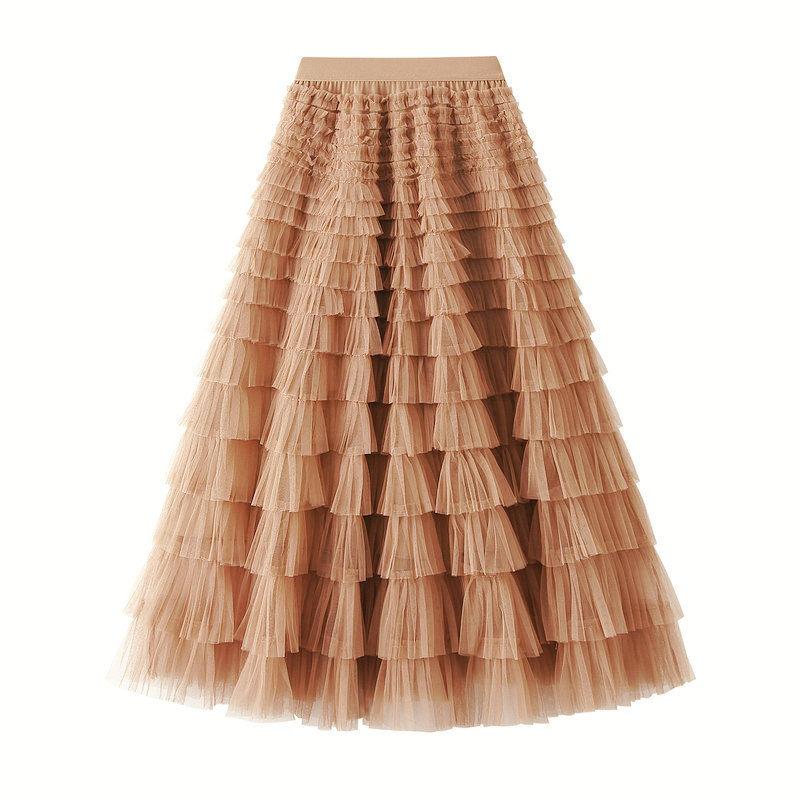 Falda halter de malla para mujer, falda larga plisada de sari de hadas, primavera y otoño