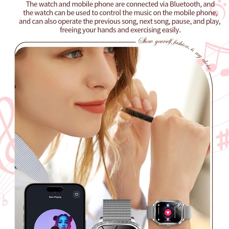 2025 Ny Mote Smart 1.75" HD Skjerm Klokke Kvinner AMOLED Buet Skjerm IP68 Vanntett Helse Anrop Smartklokke Apple Watch Damer for Dame Gave