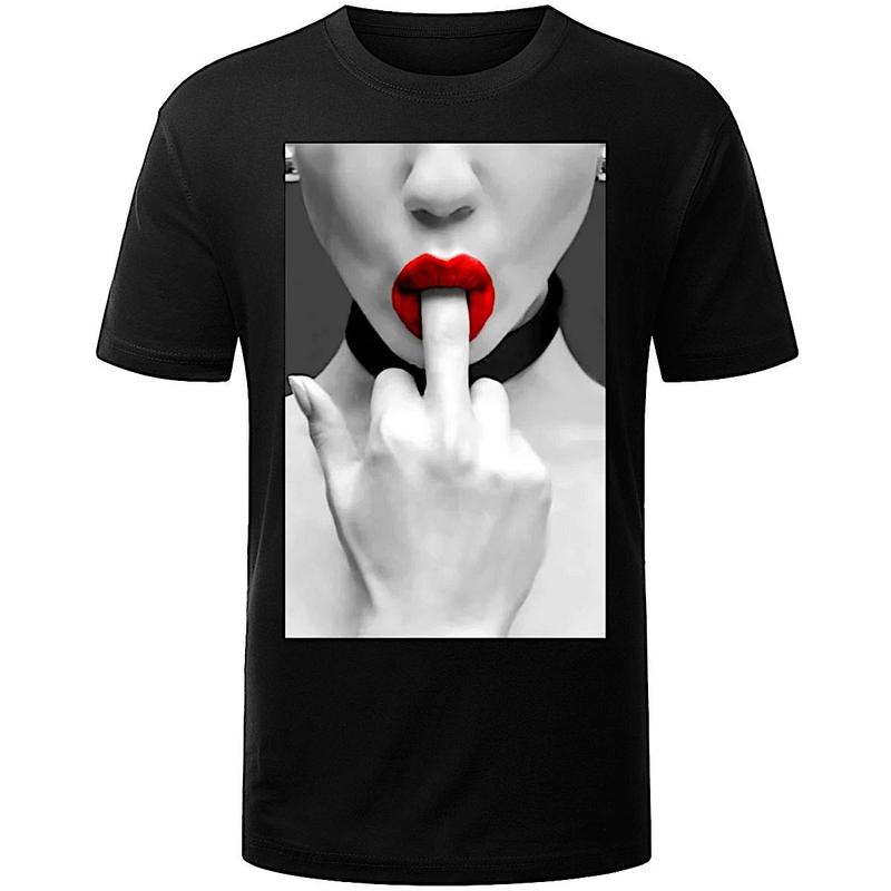 Woman sucking middle finger T-Shirt FUNNY Unisex T-Shirt XL