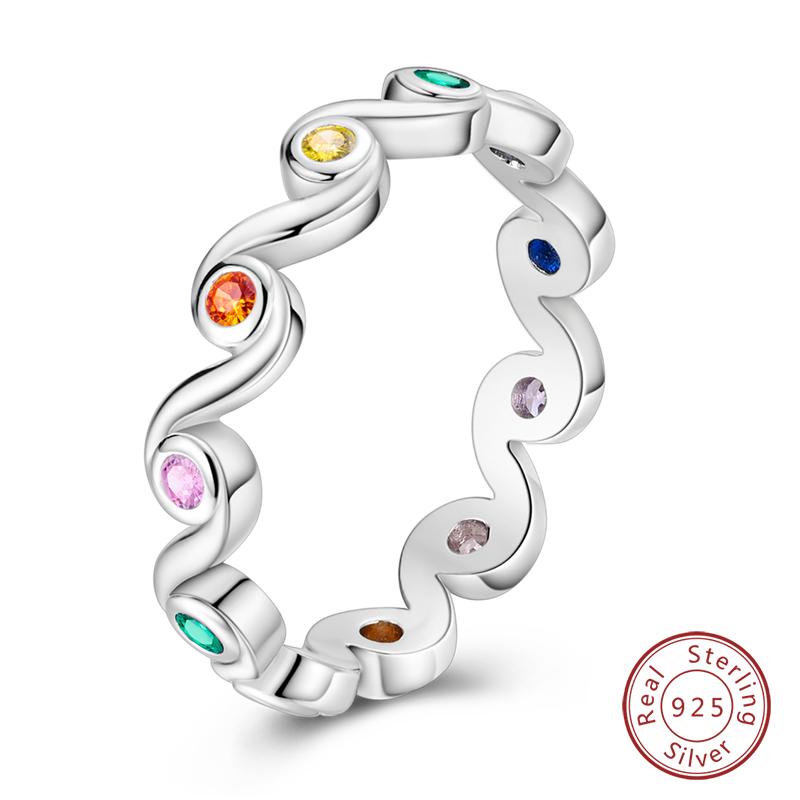 New Rings For Women 100% 925 Silver Star Moon Colorful Zircon Rings Fine Wedding Engagement Birthday Jewelry Gifts