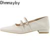 Spring Designer Women Ballet Flats Fashion Elegant Square Toe Belt Buckle Shoes Ladies Comfort Soft Sole Ballerinas Shoes