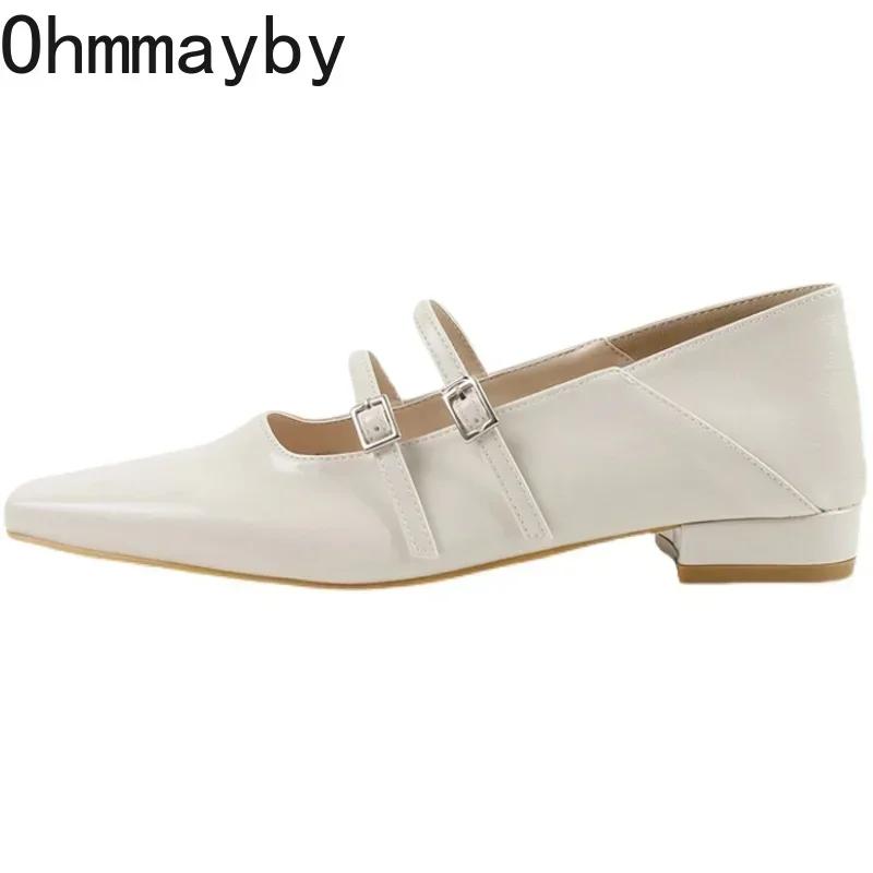 Spring Designer Women Ballet Flats Fashion Elegant Square Toe Belt Buckle Shoes Ladies Comfort Soft Sole Ballerinas Shoes
