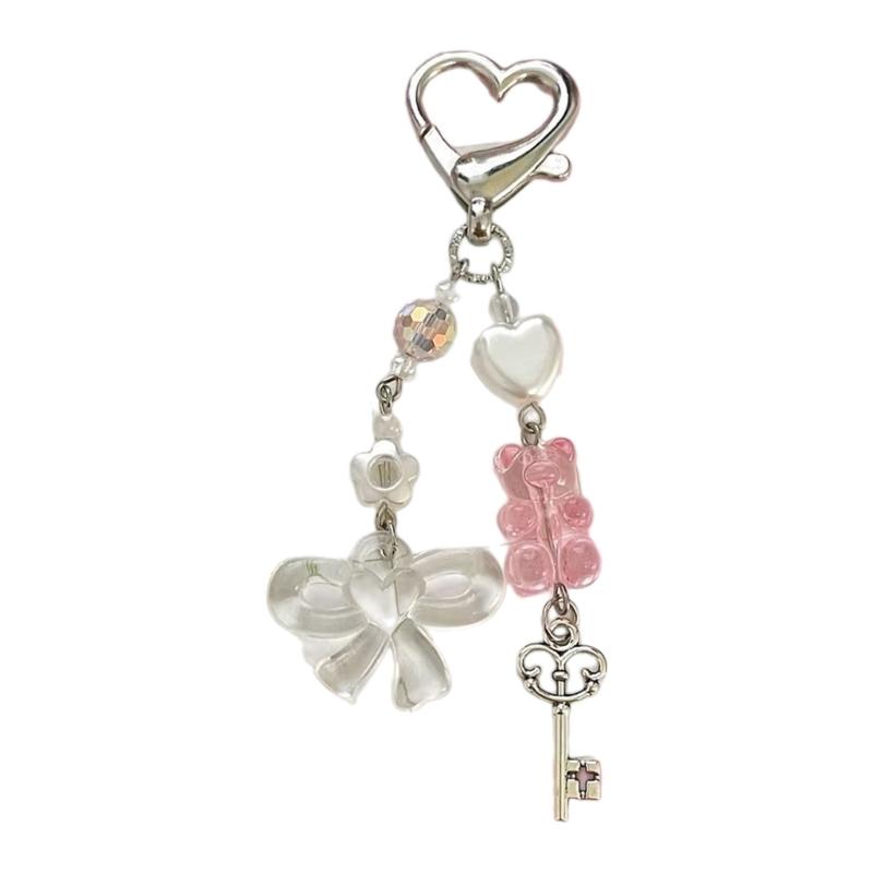 Bear Heart Bowknot Charm Keychains Sweet Cute Pendant Hanging Ornament Keyring Backpack Decoration for Women Girls