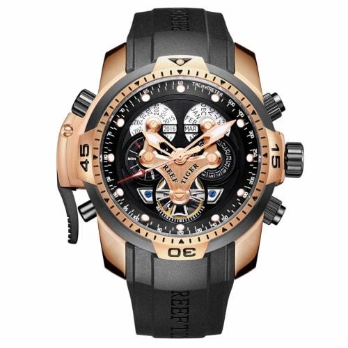 

Reef Tiger Men s Automatic Watch, Black and Rose Gold, Complicated, RGA3503