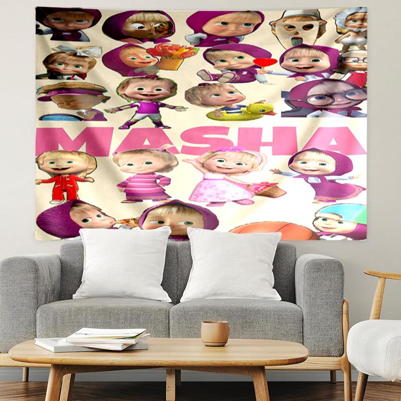 Masha and The Bear Print Tapestry, Lightweight Wall Hanging, for Bedroom, Dorm, Living Room, Home Art Decor - Birthday Christmas Gift for Friends