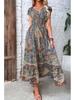 Women Bohemian Floral Maxi Dress 2025 Waist Accent European American Holiday Style