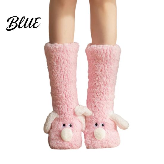 Winter Leg Warmers Thickened Knee-high Socks Cartoon Adult Floor 1 Pair Dog Design Fuzzy Plush