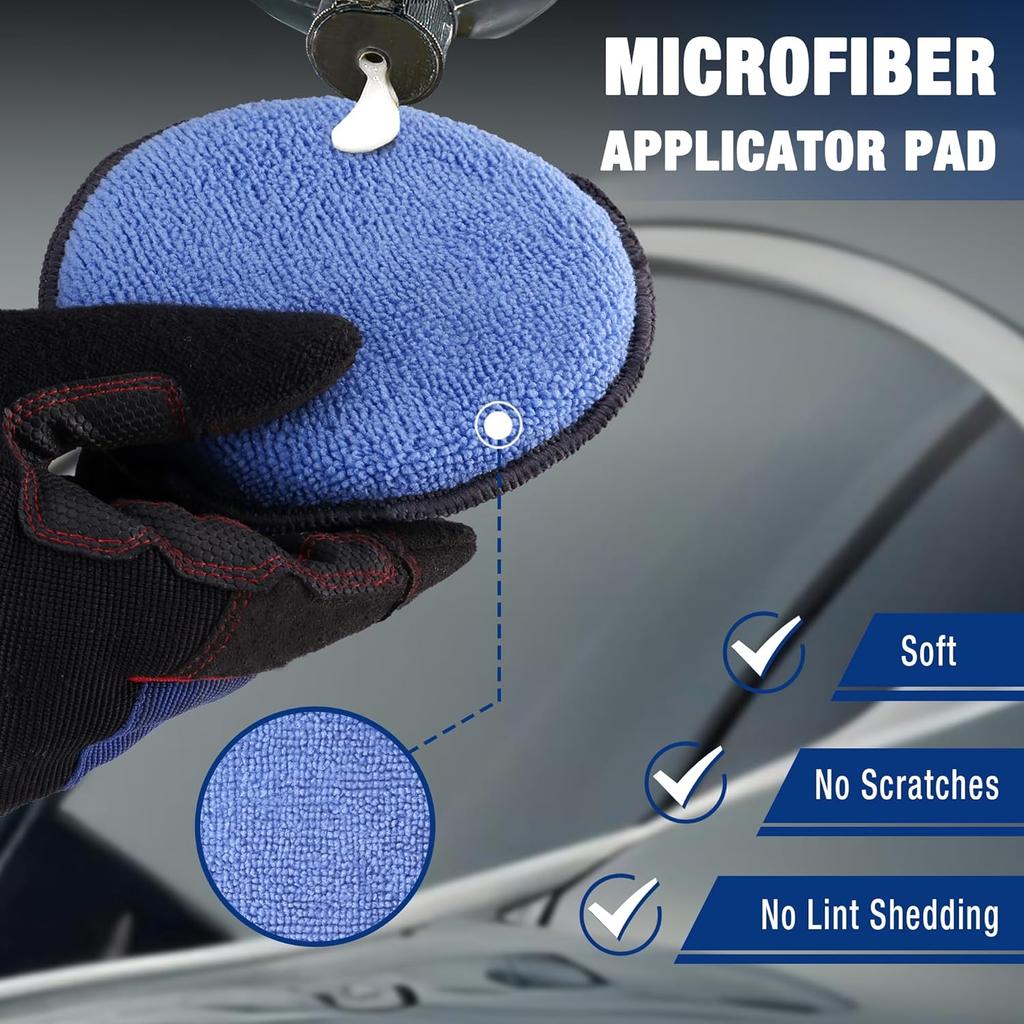 WORKPRO 12-Pack Car Wax Applicator Pads With Finger Pocket, Microfiber Soft Foam Polishing Pads For Car Detailing & Cleaning, Lint-Free, High