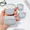 Portable shiny rhinestone earphone case protective cover, silver quilted protective cover with keychain