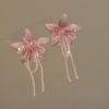 Elegant Pink Tassel Flower Stud Earrings - Exaggerated Fairy Style for Seaside Vacations
