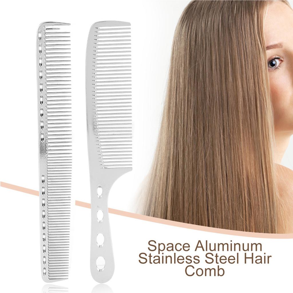 2pcs Set Hair Comb Space Aluminum Stainless Steel Anti static Sparse Haircut Comb Beauty Tool