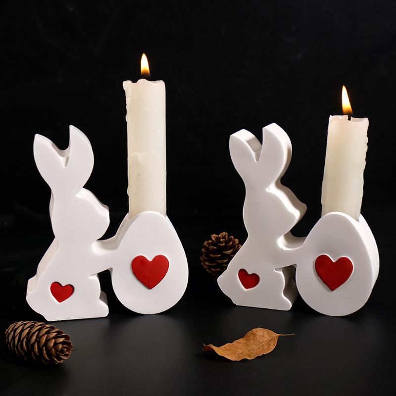Easter Long-eared Rabbit Egg Candle Holder Mold Cement Plaster Rabbit Love Egg Candle Holder Silicone Mold