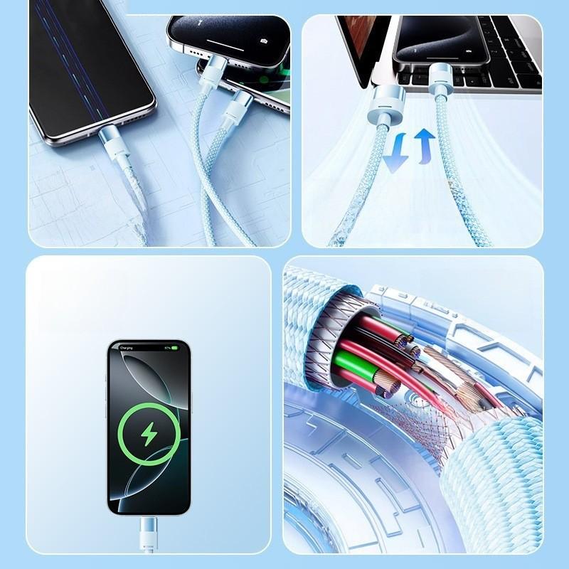 Super Fast Charging 100w Data Cable With One To Three Splitter For Android And Apple Devices