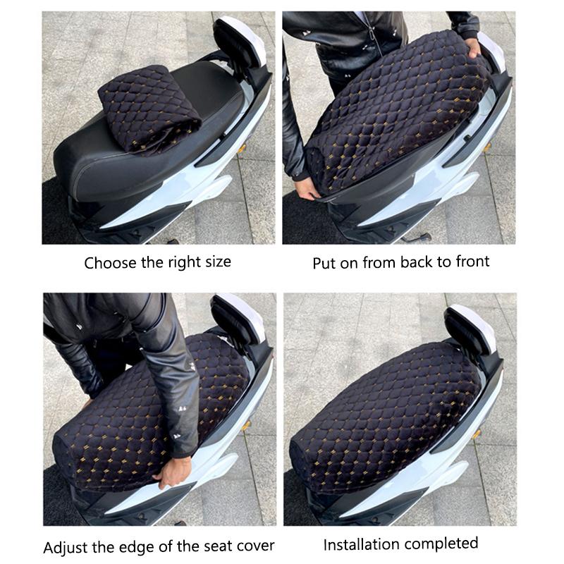SEAMETAL Warm Plush Motorcycle Seat Cushion Cover Protector Winter Sponge Padded Seat Mat Electric Scooter Universal Wear-resisting Pad