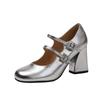 Chaussures femmes 2025 nouveau mot unique avec bouche légère strass talons hauts Sœur royale sexy argent Mary Jane chaussures simples