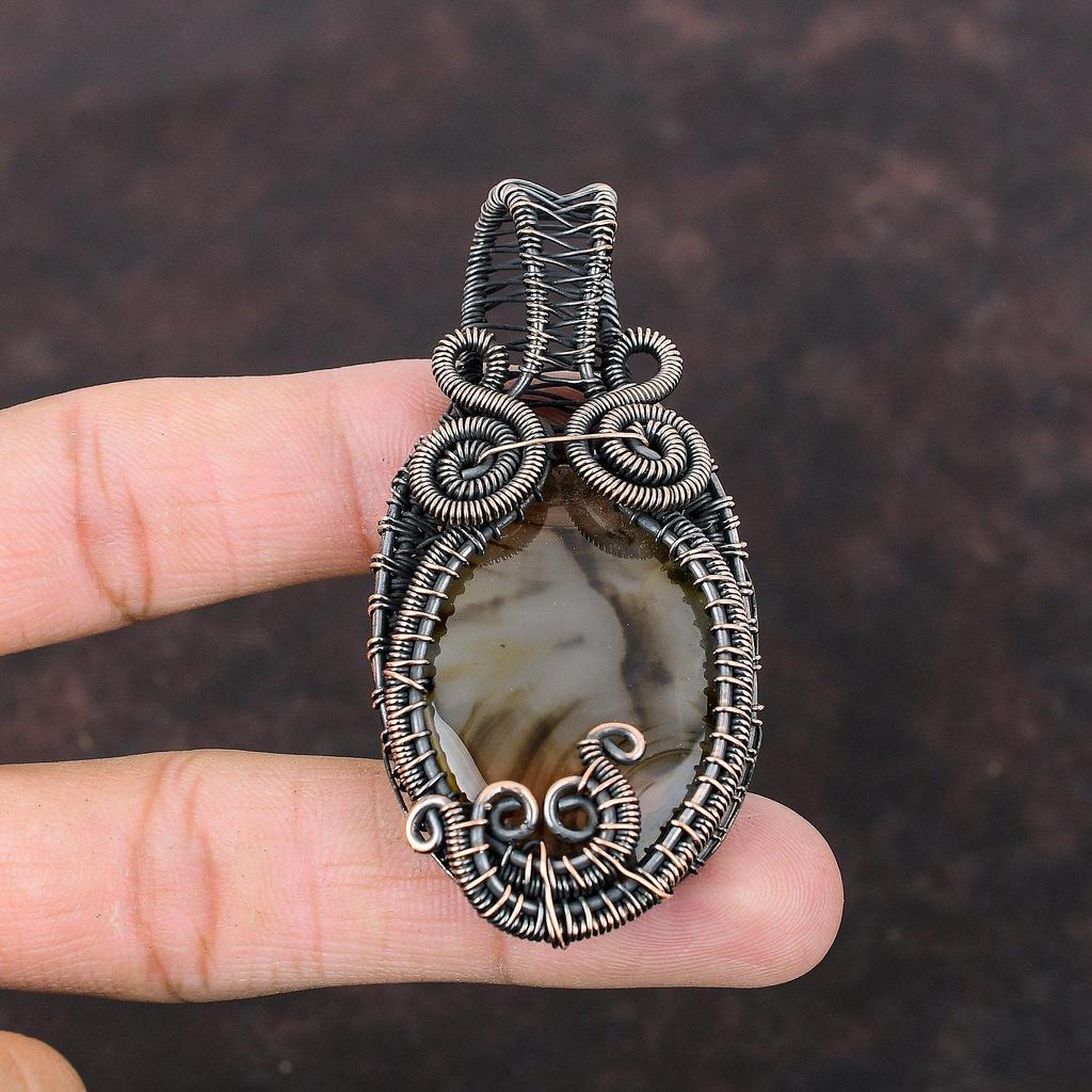 Montana Agate Pendant Copper Wire Wrapped Pendant Handmade Pendant Wire Wrapped Gemstone Jewelry Copper Jewelry Gift For Mother Boho Pendant