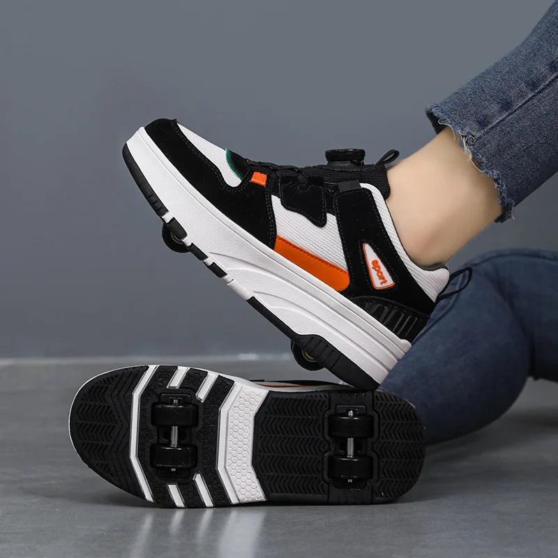 Women's Sneaker with 4 Wheels Racing Roller Skate Shoes Children's 2-in-1 Removable Roller Skating Shoes for Skating and Parkour
