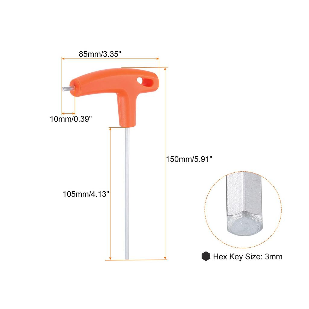 uxcell Hex Key 3mm Inner Hex Spanner Repair Tool for Automotive and Home Orange T-Handle Wrench, Metric, CR-V T-Key Wrench, Maintenance,