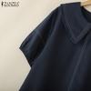 ZANZEA Women Casual Doll Collar Loose Summer Short Sleeve Dress