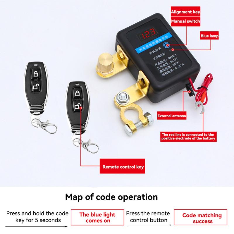 Remote Battery Cut Off Switch DC 12V 260A Automatic Power Shut Off Switch Disconnect Switch for Car SUV for Car Truck SUV