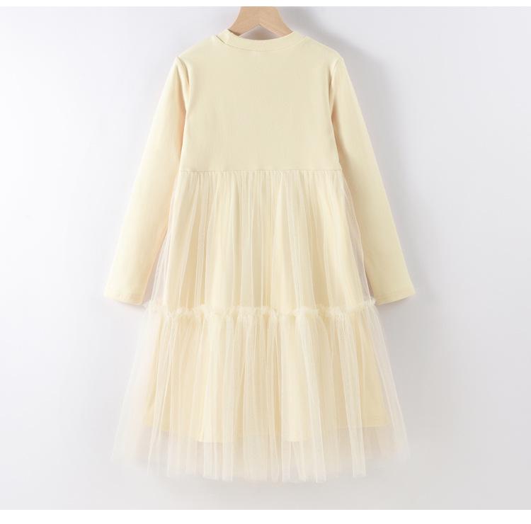 Robe élégante à manches longues en tulle résille pour filles pour le printemps et l'automne 2025