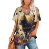Seksowny kotek kwiatowy nadruk dekolt w serek vintage koszulka dla nastolatków koszulki unisex ubrania vintage streetwear codzienny styl moda streetwear y2k topy