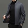 Men's Winter Wool Blend Stand Collar Short Jacket, Middle-Aged Casual Warm Thick Coat