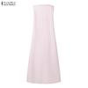 ZANZEA Women Boho Print Loose Casual Round Neck Sleeveless Long Dress