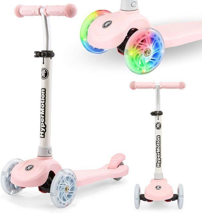Trottinette 3 roues LED- HyperMotion - TRINGO - Rose - Hauteur réglable 55-70 cm - Max 50 kg