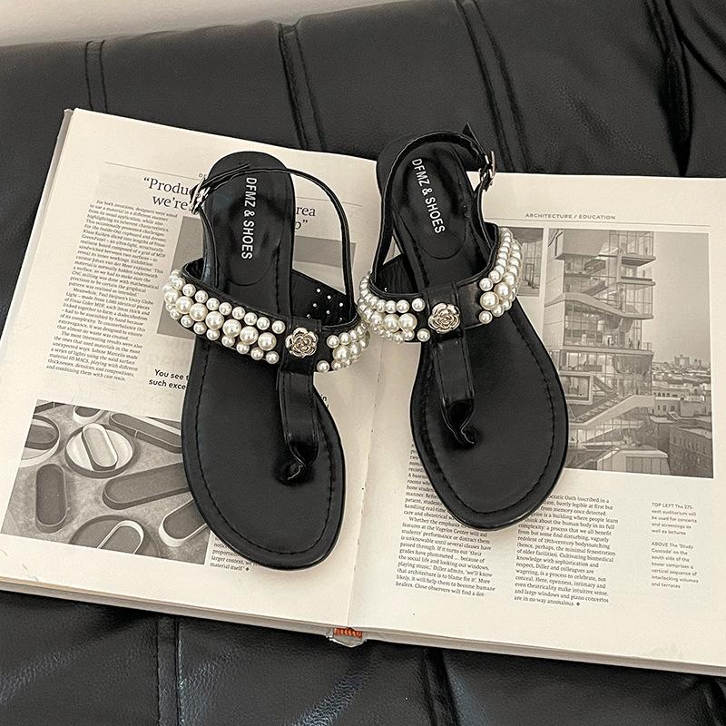 

Сандалии на толстом каблуке с жемчужным носком, женские летние французские ретро с юбкой, римские туфли, высокий каблук-шпилька, крутые шлепанцы 35