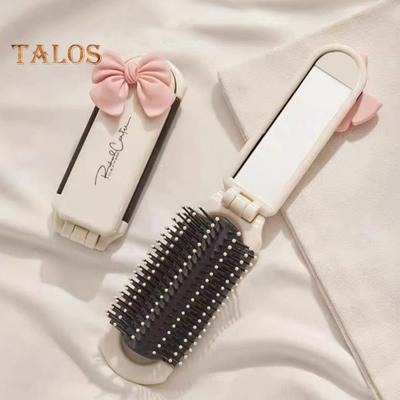 Mini Folding Hair Brush with Mirror for Women Girls Compact Pocket Comb Gentle Massage Brush Wet & Dry Detangling Hairbrush for School Purse Gym Trip