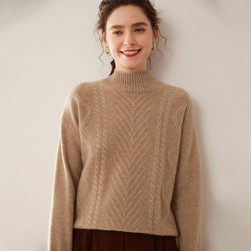 

Женский кашемировый свитер с высоким воротником, Осень/Зима 2024, ромбовидный узор, свободная вязка S