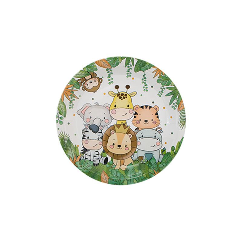 Dschungel-Tier-Geburtstagsparty-Dekoration Zoo-Partyzubehör Papier Teller Papiertassen Tischdecken Geburtstagsfest