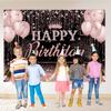 Black Pink Adult Birthday Background Banner Gold Glitter Balloon Party Decor Family Portrait Photography Backdrop Birthday Decor