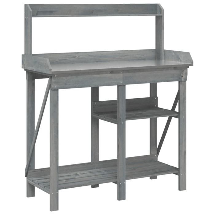 VidaXL Potting Bench with Shelves, Plant Stand with Drawer, Garden Furniture Patio Terrace, Grey Solid Wood of 368433